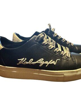 Karl Lagerfeld Black White Low-Top Sneakers W/ Branded Laces Casual